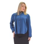 Platinum Γυναικείο Μπλε Πουκάμισο Ασύμμετρο Mακρυμάνικο Με Πιέτες All Day Free Size - IT-1068-Μ - Image 2