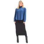 Platinum Γυναικείο Μπλε Πουκάμισο Ασύμμετρο Mακρυμάνικο Με Πιέτες All Day Free Size - IT-1068-Μ - Image 4