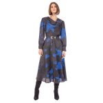 Platinum Φόρεμα Μαύρο Με Μπλε Φύλλα Γυναικείο Midi Μεσάτο All Day - IT-57-GU-B