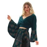 Platinum Γυναικεία Πράσινη Μπλούζα Ανοιξιάτικη Kρουαζέ Νεανική Με Floral Βολάν - 2018-WGR