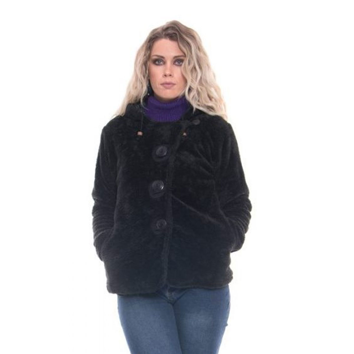 990-wb -n Platinum Ζακέτα Μαύρη Με Κουκούλα Γυναικεία Fleece Casual Free Size - 990-wb - Image 1