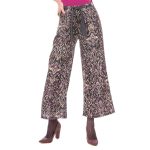 Platinum Παντελόνι Μαύρο Με Μωβ & Εκρού Σχέδια Γυναικείο Με Ζώνη All Day Free Size - IT-3967 - Image 2