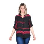 Platinum Μαύρο Πουκάμισο Βαμβακερό Boho Με Πορφυρά Print - Free Size - IT-8980-R