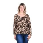 Gomore Μπλούζα Καφέ Animal Print Γυναικεία Ασύμμετρη Νεανική Αll Day - GM-24972-AP