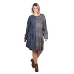 Platinum Φόρεμα Γκρι Γυναικείο Με Εκρού Γεωμετρικά" All Day Free Size - MO-2044-GRZ