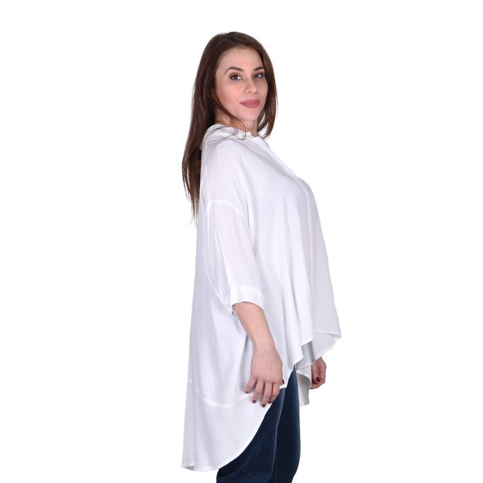 Platinum Πουκαμίσα Λευκή Γυναικεία Ασύμμετρη Μανίκι 3/4 ''Νυχτερίδα'' Free Size - 22119-W - Image 2