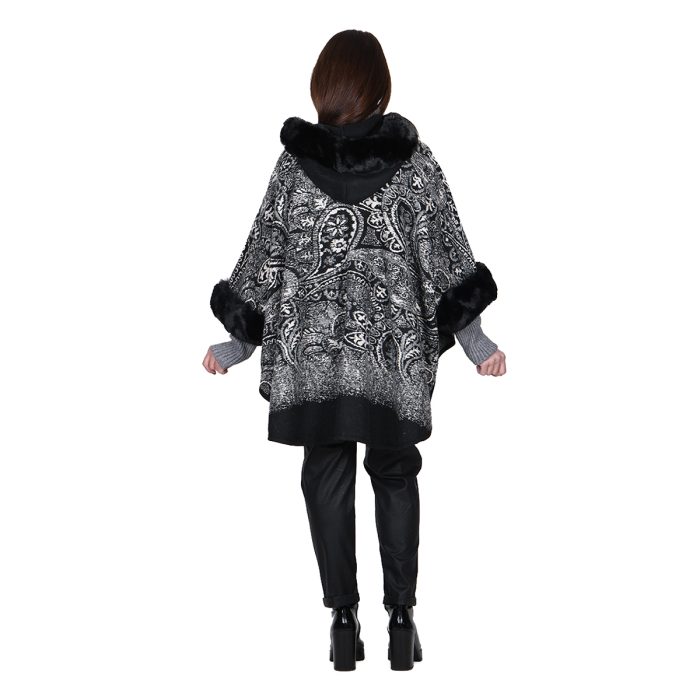 Fairyland Κάπα Μαύρη Με Σχέδια Γυναικεία Οικολογική Γούνα & Κουκούλα All Day Free Size - FM-9715 - Image 4
