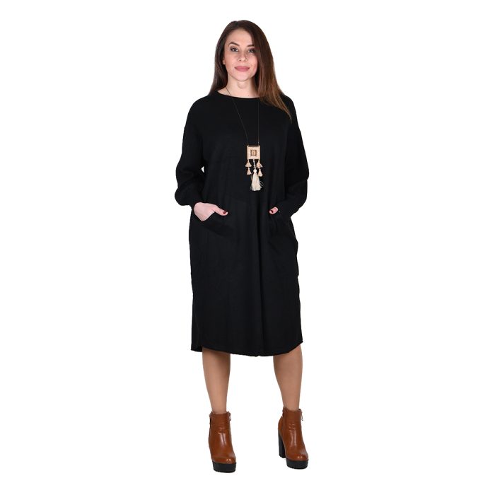 Gomore Φόρεμα Μαύρο Γυναικείο Μidi Φαρδύ Πλεκτό All Day Free Size - GM-33752-B