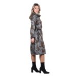 Gomore Φόρεμα Σοκολά Με Γκρι Λουλούδια Γυναικείο Μidi Ίσια Γραμμή All Day - GM-34739 - Image 3