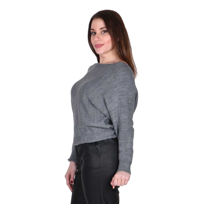 Platinum Μπλούζα Γκρι Γυναικεία Πλεκτή Με Χαμόγελο Casual Νεανική All Day - IT-0010-G - Image 3