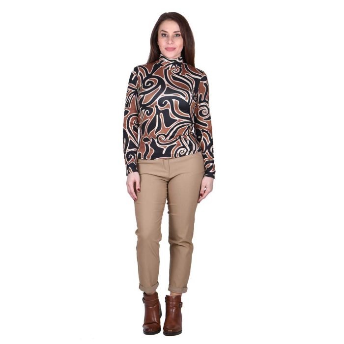 Platinum Μπλούζα Καφέ - Μπεζ Εμπριμέ Γυναικεία Λεπτή Casual All Day - IT-101-KC-B - Image 4