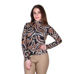 Platinum Μπλούζα Καφέ - Μπεζ Εμπριμέ Γυναικεία Λεπτή Casual All Day - IT-101-KC-B - Image 5