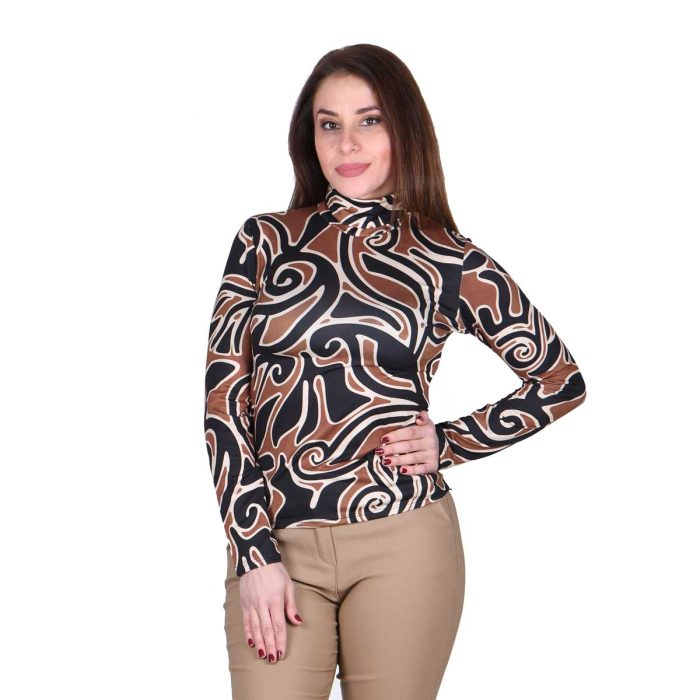 Platinum Μπλούζα Καφέ - Μπεζ Εμπριμέ Γυναικεία Λεπτή Casual All Day - IT-101-KC-B - Image 5