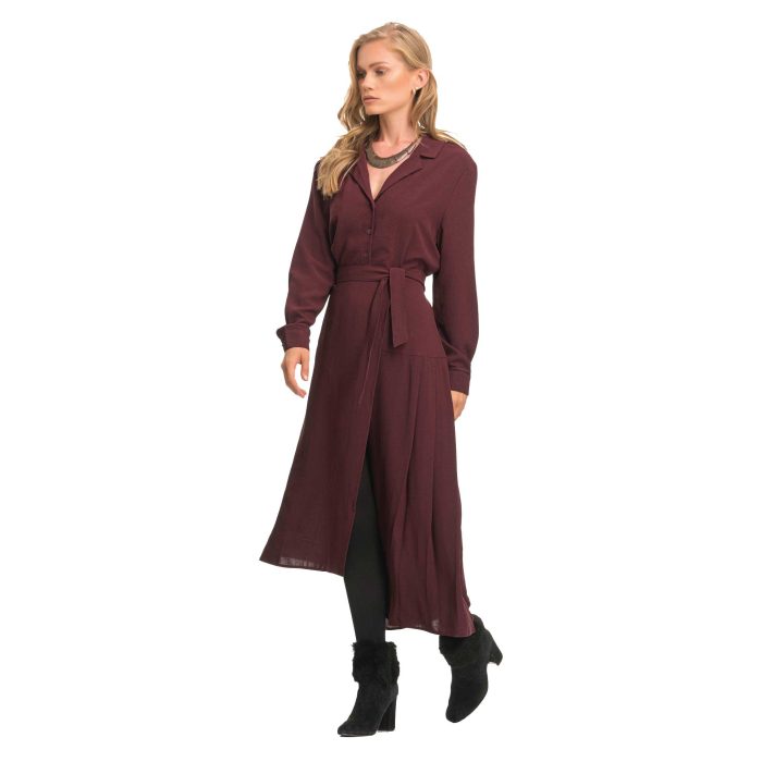 Platinum Φόρεμα Γκρενά Δαμασκηνί Γυναικείο Midi Με Ντεκολτέ Ασύμμετρο All Day - IT-1017-DA - Image 3