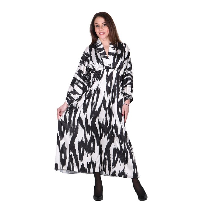 Platinum Φόρεμα Ασπρόμαυρο Με Μαύρα Σχέδια Γυναικείο Μακρύ Με Ντεκολτέ All Day Free Size - IT-128-KC-BW - Image 3