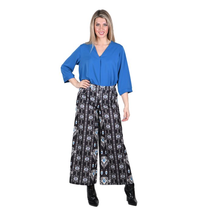 Platinum Παντελόνι Μαύρο Με Εμπριμέ Σχέδια Γυναικείο All Day Free Size - IT-129-KC-C - Image 3