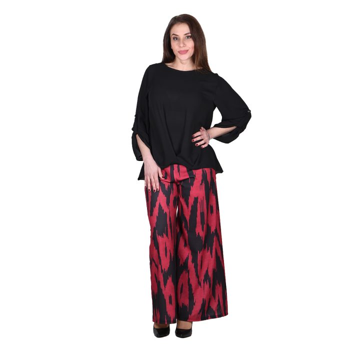 Platinum Παντελόνι Κόκκινο Με Μαύρα Σχέδια Γυναικείο All Day Free Size - IT-129-KC-R