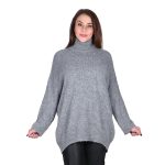 Platinum Γυναικείο Γκρι Πουλόβερ Φαρδύ Με Μακρύ Λαιμό Νεανικό Casual All Day Free Size - IT-148-GR
