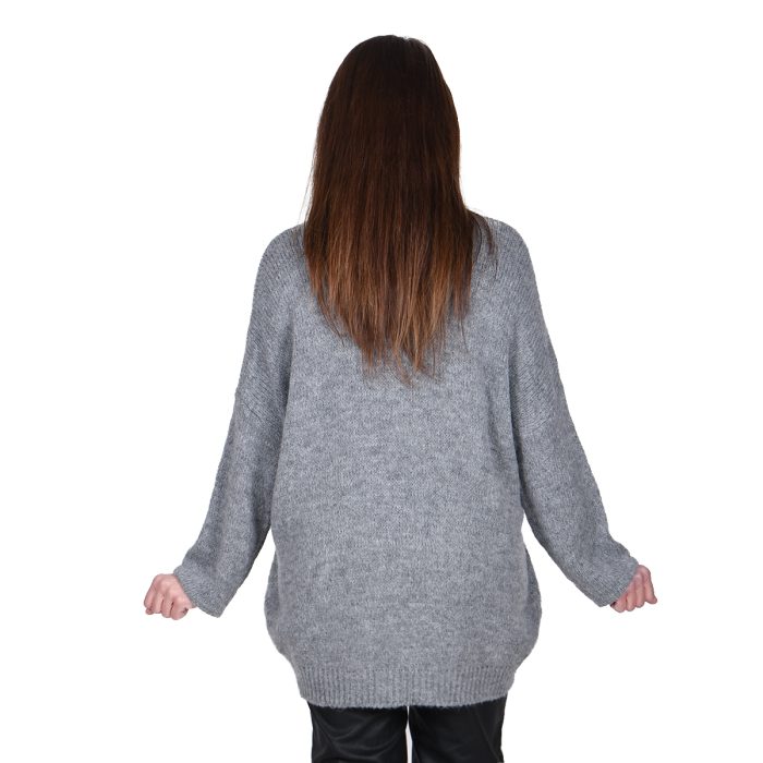 Platinum Γυναικείο Γκρι Πουλόβερ Φαρδύ Με Μακρύ Λαιμό Νεανικό Casual All Day Free Size - IT-148-GR - Image 3