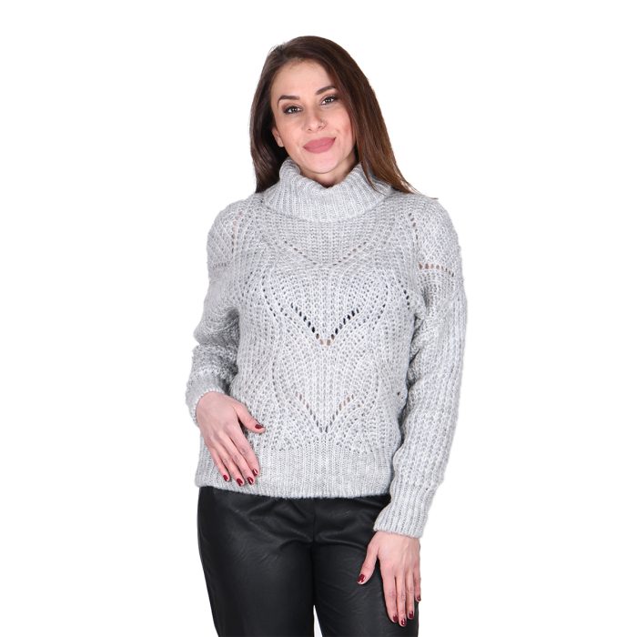 Platinum Μπλούζα Γκρι Γυναικεία Με Ζιβάγκο Νεανική Με Πλεκτό Σχέδιο - IT-1515