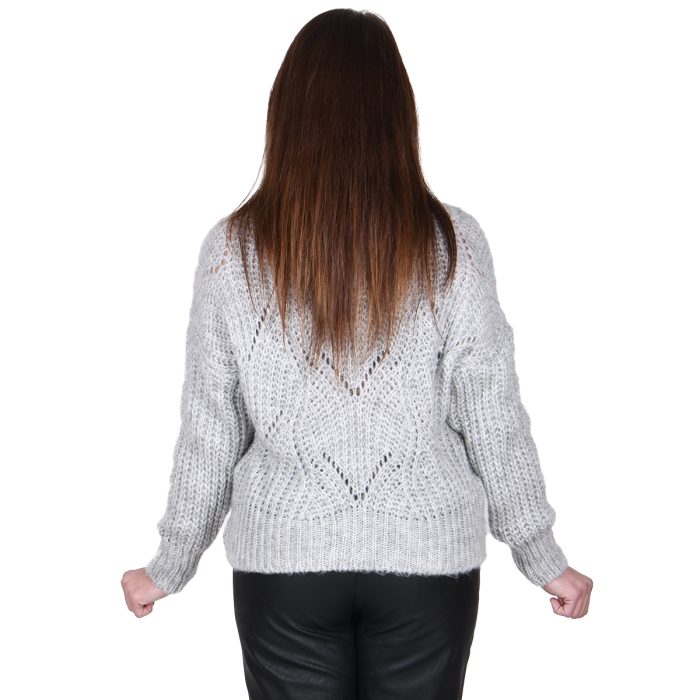 Platinum Μπλούζα Γκρι Γυναικεία Με Ζιβάγκο Νεανική Με Πλεκτό Σχέδιο - IT-1515 - Image 3