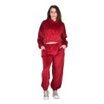 Platinum Γυναικείο Μπορντό Σετ Παντελόνι - Φόρμα Με Μπλούζα Κουκούλα Βελούδο Casual - IT-2186 -BO