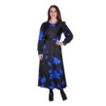 Platinum Φόρεμα Μαύρο Με Μπλε Φύλλα Γυναικείο Midi Μεσάτο All Day - IT-57-GU-B - Image 4