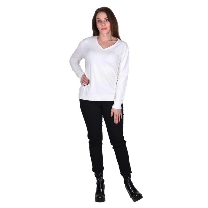 Platinum Μπλούζα Λευκή Γυναικεία Πλεκτή Λεπτή Με Ντεκολτέ Casual All Day - IT-6020-W - Image 3