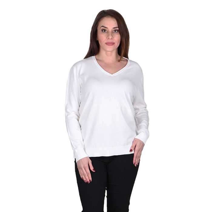 Platinum Μπλούζα Λευκή Γυναικεία Πλεκτή Λεπτή Με Ντεκολτέ Casual All Day - IT-6020-W