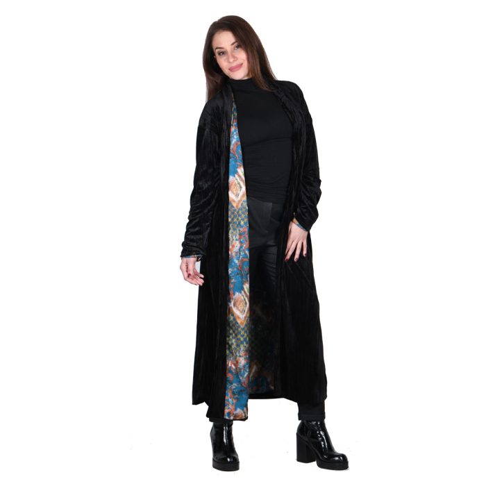 Platinum Παλτό Μαύρο Γυναικείο Βελουτέ Double Face Casual All Day Free Size - IT-68-GU-B - Image 3