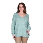 Platinum Πουλόβερ Μέντα Μελανζέ Γυναικείο Μακρύ Με Ντεκολτέ Casual All Day Free Size - IT- 8816