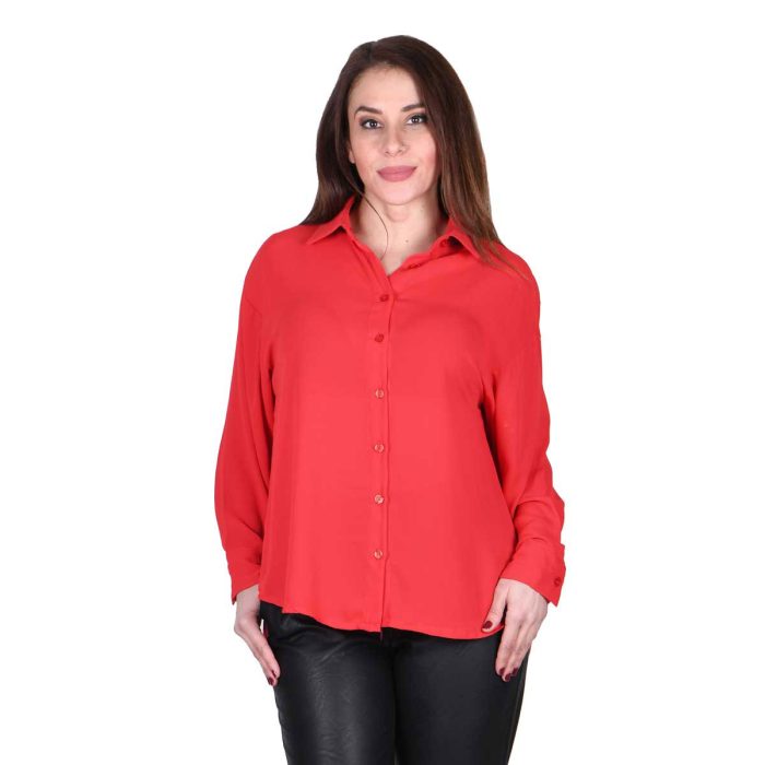 Platinum Πουκάμισο Κόκκινο Γυναικείο  Mακρυμάνικο Casual All Day Free Size - IT-9689