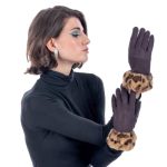 Platinum Γάντια Καφέ Γυναικεία Με Γούνα Οικολογική Animal Print All Day Free Size - PA-20036 - Image 2