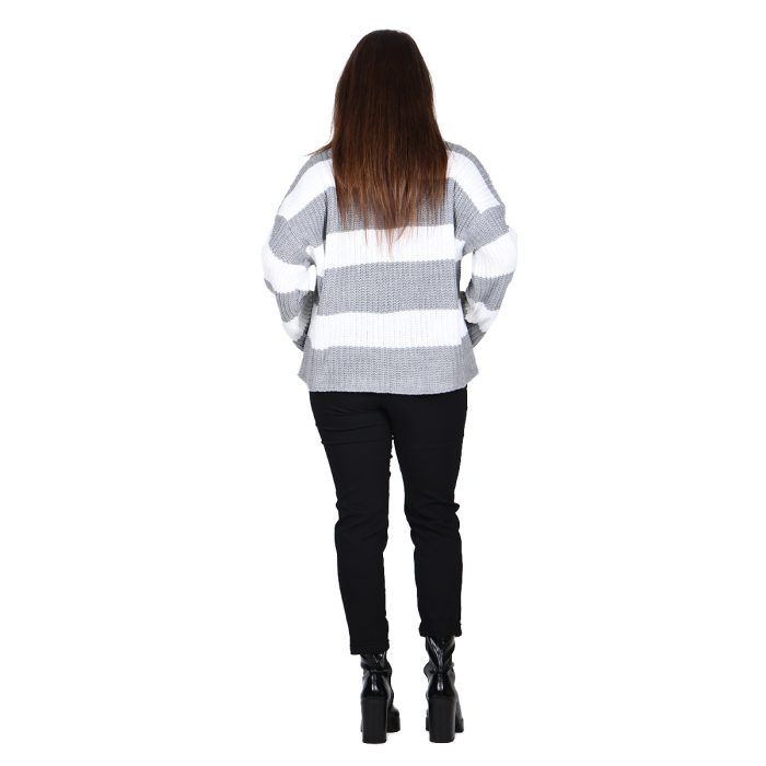 Platinum Πουλόβερ Γκρι Με Ριγέ Λευκό Γυναικείο Νεανικό Casual All Day Free Size -TK- 7094-G - Image 3