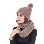 Platinum Σκούφος Μπεζ Γυναικείος Πλεκτός Με Φούντα ''Kοτσίδες'' Free Size - ama-731-07-BZ - Image 2