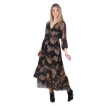 Platinum Φόρεμα Μαύρο Με Μπεζ Εμπριμέ Γυναικείο Κρουαζέ Klos All Day Free Size - 3824-BZ - Image 2