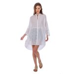 Platinum Πουκαμίσα - Καφτάνι Λευκή Γυναικεία Μακριά Κιπούρ Με Κουμπιά Free Size - BAN-42348-W
