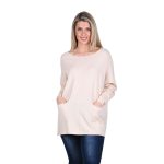 Platinum Μπλούζα Ροζ Nude Γυναικεία Μακρυμάνικη Πλεκτή Με Τσέπες Αll Day -20205-RZ