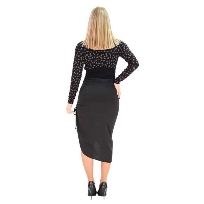 Fairyland Μαύρη Φούστα Γυναικεία Στενή Ελαστική Νεανική Ασύμμετρη Midi Βραδινή  - FM-1034-B - Image 4