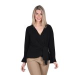 Gomore Μπλούζα Μαύρη Γυναικεία Kρουαζέ Μακρυμάνικη Με Βολάν Σχέδιo Free Size - GM-22281-B - Image 2