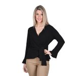 Gomore Μπλούζα Μαύρη Γυναικεία Kρουαζέ Μακρυμάνικη Με Βολάν Σχέδιo Free Size - GM-22281-B