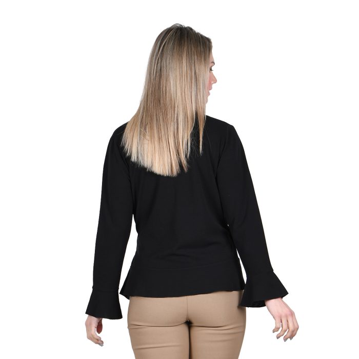 Gomore Μπλούζα Μαύρη Γυναικεία Kρουαζέ Μακρυμάνικη Με Βολάν Σχέδιo Free Size - GM-22281-B - Image 3