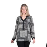 Gomore Μπλούζα Μαύρη Με Γκρι Λαχούρια Γυναικεία Μακρυμάνικη All Day Free Size - GM-732