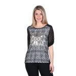 Fairyland Μπλούζα Μαύρη Με Σχέδια Γυναικεία Διαφάνειες Και Παγέτες ''Cool'' Free Size - GM-766-C