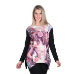 Gomore Μπλούζα Μαύρη Με Ροζ Τύπωμα Γυναικεία Gilry Μακρυμάνικη - GM-776
