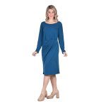 Gomore Φόρεμα Πετρόλ Γυναικείο Μακρυμάνικο Μidi Με Ντραπέ Σχέδιο Στενό All Day - GM-924-B - Image 2