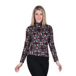 Platinum Μπλούζα Μαύρη Με Μωβ Εμπριμέ Γυναικεία Με Ζιβάγκο Λεπτή Casual All Day - IT-101-KC-MR - Image 2