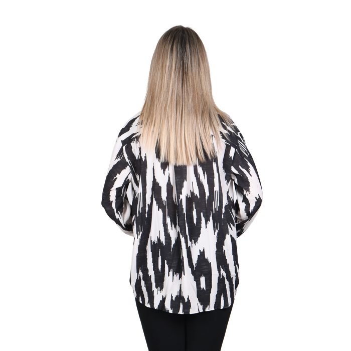 Platinum Πουκάμισο Ασπρόμαυρο Γυναικείο Mακρυμάνικο Μακρύ Boho All Day Free Size - IT-127-KC -W - Image 3