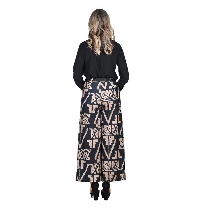 Platinum Παντελόνι Μαύρο Με Κρεμ Γεωμετρικά Σχέδια Γυναικείο Με Ζώνη All Day - IT-3967-BZ - Image 4
