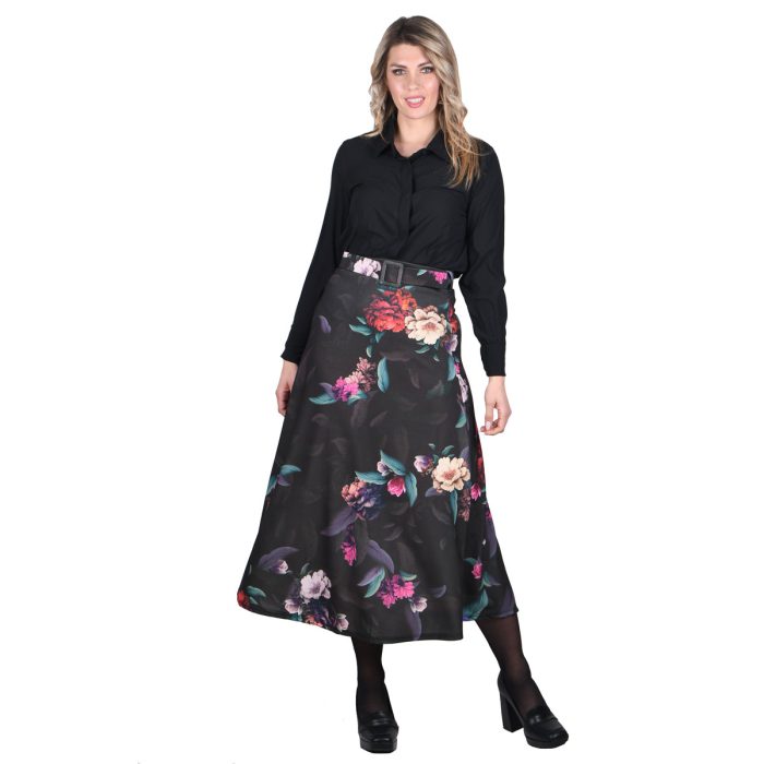 Platinum Φούστα Μαύρη Γυναικεία Με Πολύχρωμα Floral Μακριά Girly All Day Free Size - IT-164-GU - Image 4